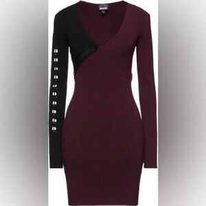 Just Cavalli Knit Black and Burgundy Dress with arm and waist design SZ M